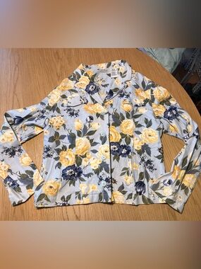 White Stag Yellow and Navy linen blend Floral Button-Down Shirt